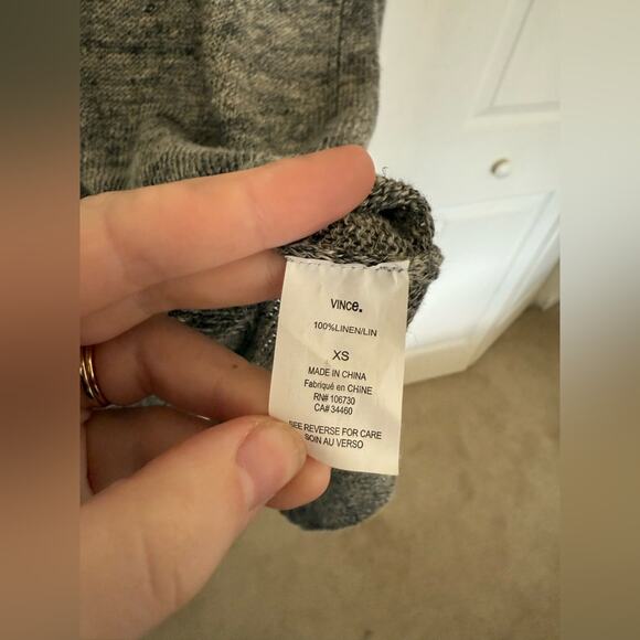 Vince Linen V-Neck Sweater Gray Heather Long Line Tunic Size XS - Picture 6 of 8